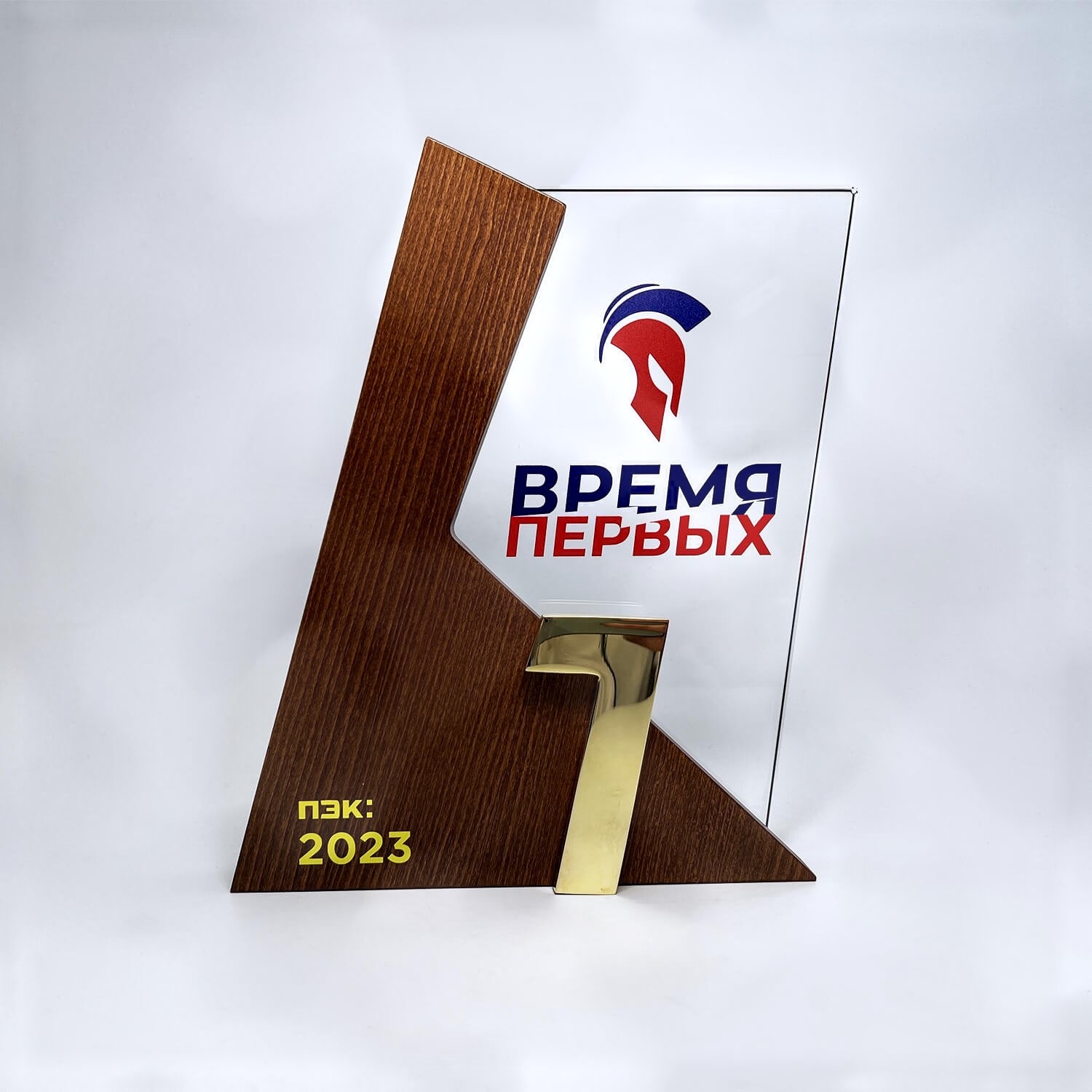 Награда "Время первых" из стекла, дерева и латуни